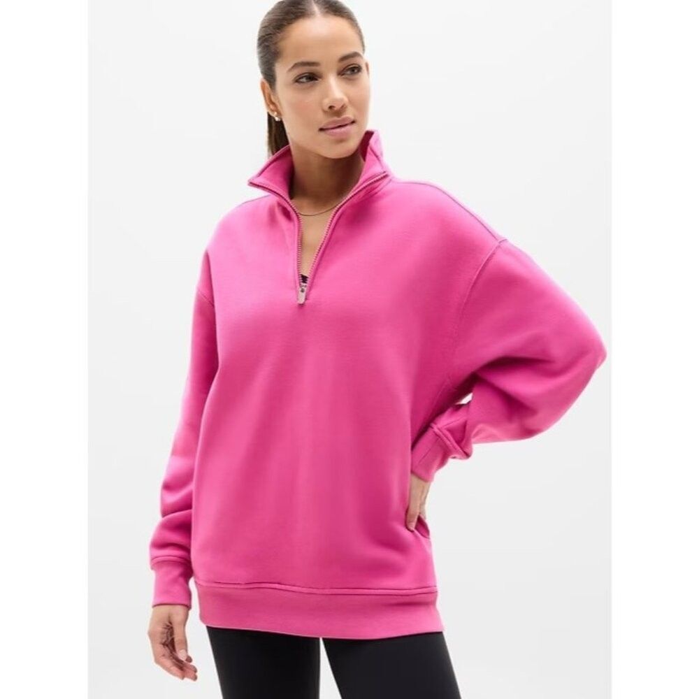 Athleta Forever Fleece 1/4 Zip Sweatshirt Jewel Pink #891664